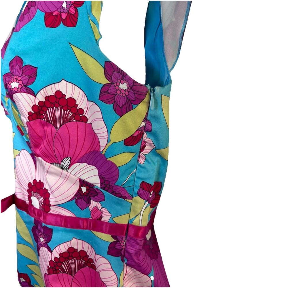 Sangria Floral Fit & Flare Dress Womens Size 10 Blue Pink Tropical Cotton Street - Picture 9 of 16